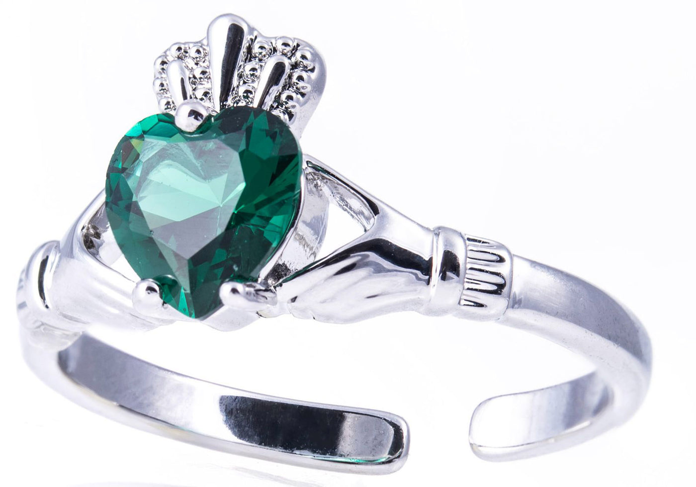Newgrange Ring - Claddagh Silver/Silver with Green Stone