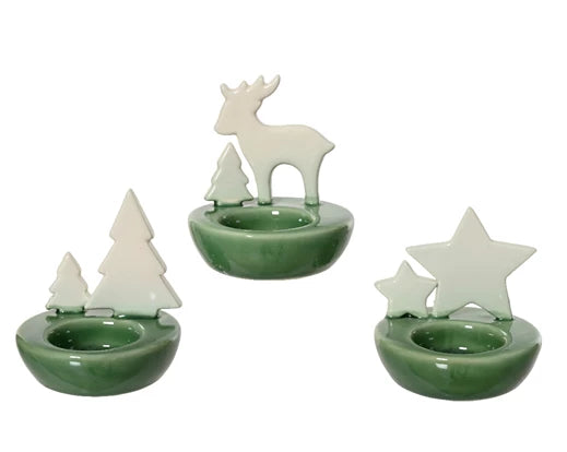 Christmas Tealight Holder - Porcelain Reindeer/Star/Christmas Tree