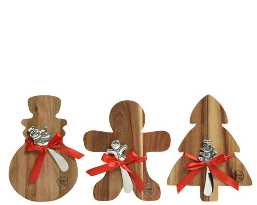 Christmas Cheese Board & Knife Set -  Snowman/Christmas Tree/Gingerbread Man