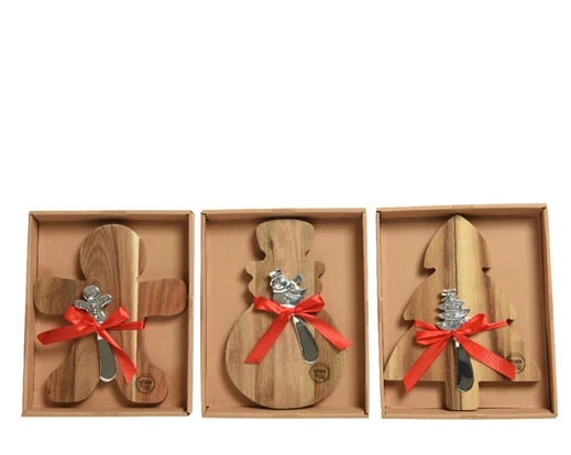 Christmas Cheese Board & Knife Set -  Snowman/Christmas Tree/Gingerbread Man