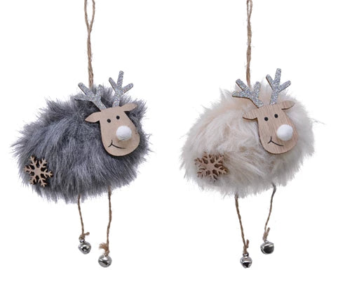 Reindeer with Faux Fur & Pom Pom Nose Decoration