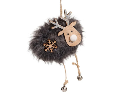 Reindeer with Faux Fur & Pom Pom Nose Decoration