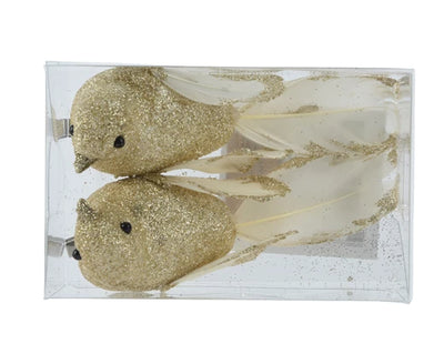 Christmas Tree Hanging Decoration - Bird Gold/Pink/White Glitter