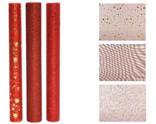 Decorative Red Glitter Table Runners - 3 Assorted Designs