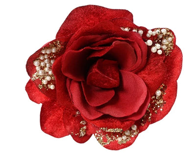 Rose with Pearls & Glitter on Clip - Blush Pink, Ruby Red or Winter White