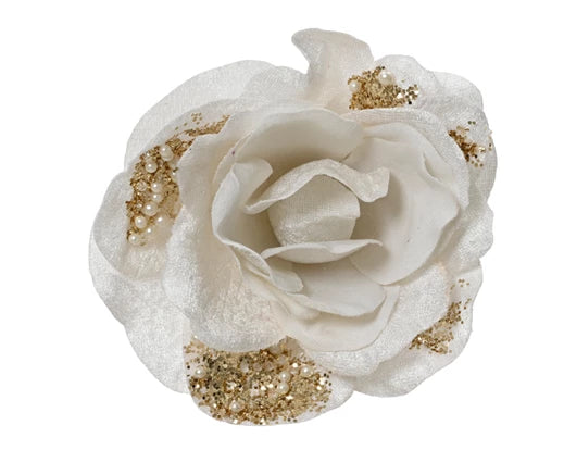 Rose with Pearls & Glitter on Clip - Blush Pink, Ruby Red or Winter White