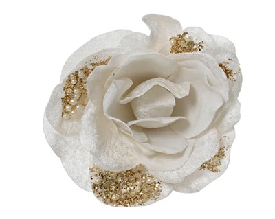 Rose with Pearls & Glitter on Clip - Blush Pink, Ruby Red or Winter White