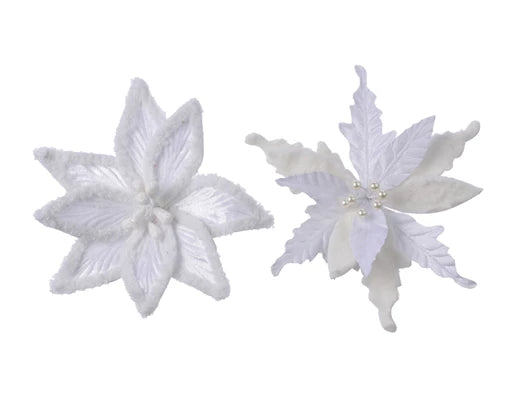 Winter White Velvet & Faux Fur Poinsettia on Clip Decoration