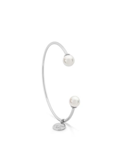 Romi Bangle - Open Ended with Pearls - Rose Gold Plated/Silver
