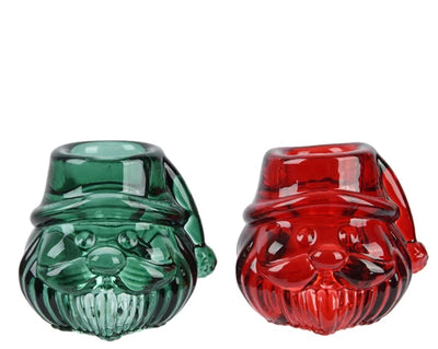 Christmas Tealight Holder - Red/Green Glass Santa Claus