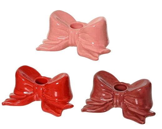 Christmas Candle Holder - Red/Burgundy/Pink Bow