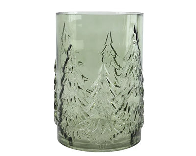 Christmas Candle Holder - Green Glass Tree Design