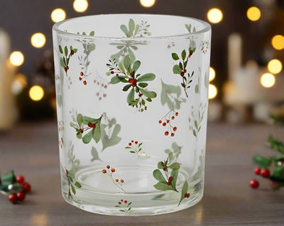 Christmas Glass Tealight Holder – Holly Leaf