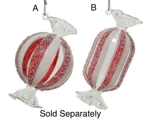 Glass Glitter Red & White Candy Decoration **CLICK & COLLECT ONLY**