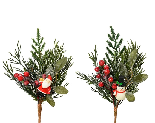 Santa Claus & Snowman Red Berry Pick - 2 asst