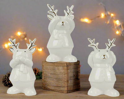 Cream & Gold Porcelain Reindeer - 3 assorted