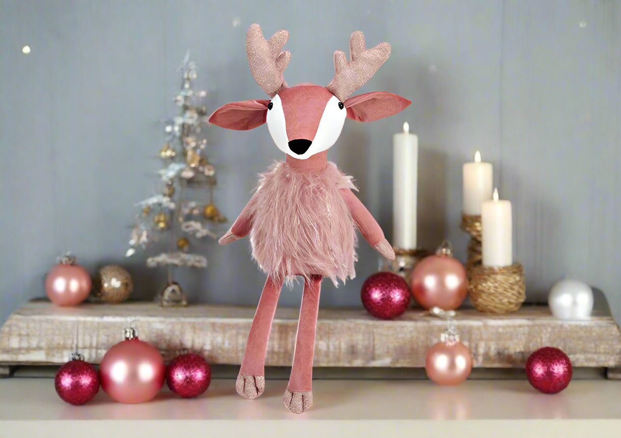 Christmas Shelf Sitter - Pink Bambi Deer