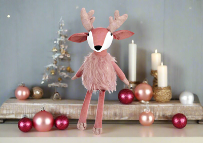 Christmas Shelf Sitter - Pink Bambi Deer