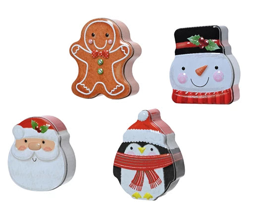 Christmas Storage Tin - Gingerbread Man/Snowman/Santa/Penguin