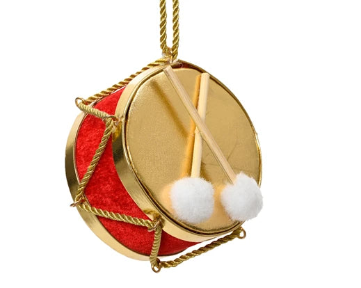 Red & Gold Velvet Christmas Drum Decoration