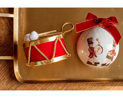 Red & Gold Velvet Christmas Drum Decoration