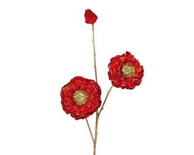 Floristry Stem - Red/Burgundy/Gold Zinna Glitter Spray