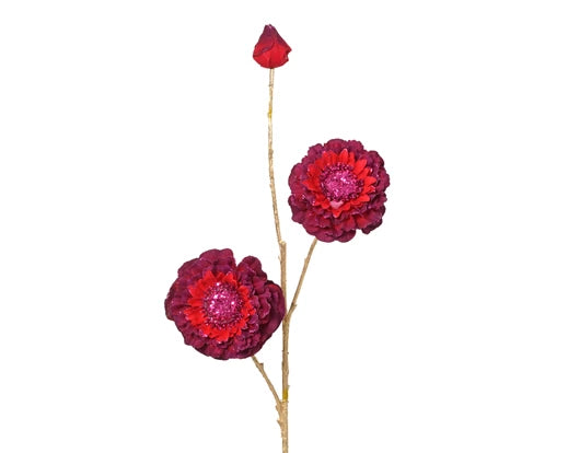 Floristry Stem - Red/Burgundy/Gold Zinna Glitter Spray