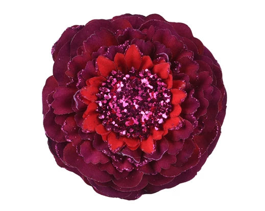 Christmas Floristry Pick - Red/Burgundy/Gold Zinna Glitter