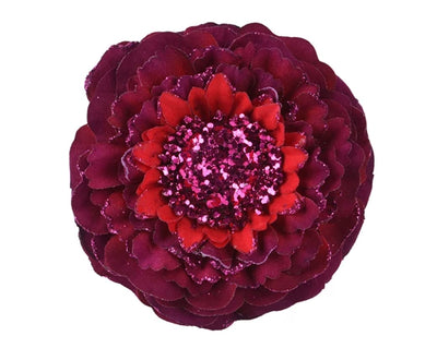 Christmas Floristry Pick - Red/Burgundy/Gold Zinna Glitter