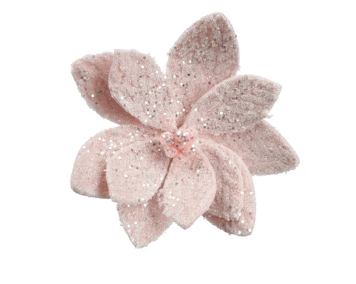 Christmas Floristry Pick - Pink/White/Sage Green Faux Fur Poinsettia
