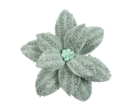 Christmas Floristry Pick - Pink/White/Sage Green Faux Fur Poinsettia