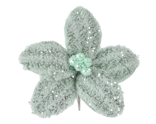 Christmas Floristry Pick - Pink/White/Sage Green Faux Fur Poinsettia