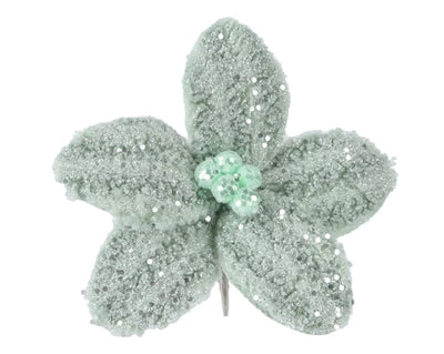 Christmas Floristry Pick - Pink/White/Sage Green Faux Fur Poinsettia