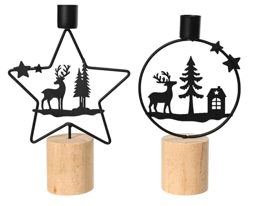 Christmas Candle Holder - Reindeer Scene