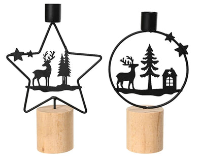 Christmas Candle Holder - Reindeer Scene