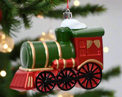 Red & Green Shatterproof Train Decoration