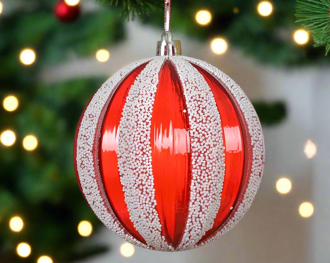 Christmas Tree Decoration –  Christmas Red Shatterproof Candy Stripe