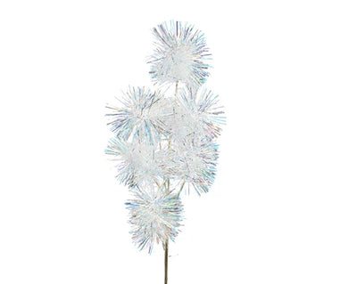 Christmas Floristry Stem - Red/Green/White Tinsel Pom Pom Spray