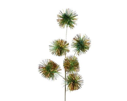 Christmas Floristry Stem - Red/Green/White Tinsel Pom Pom Spray