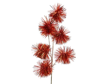 Christmas Floristry Stem - Red/Green/White Tinsel Pom Pom Spray