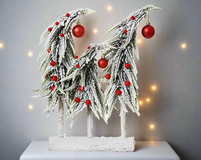 Christmas Ornament - Snowy Red Baubles Tablepiece Collection