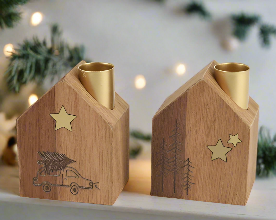 Candle Holder - Gold & Wood House