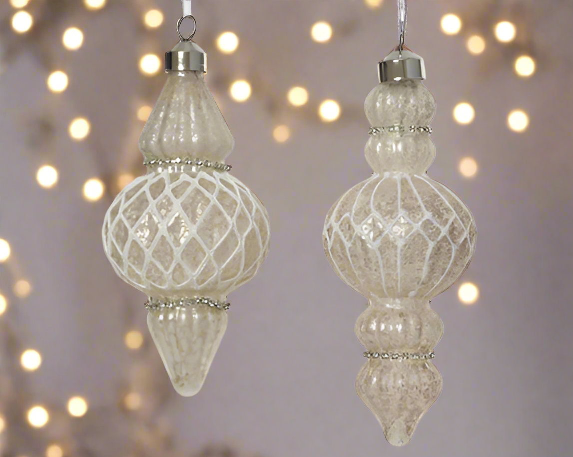 Christmas Tree Hanging Decoration - Winter White Vintage Drop
