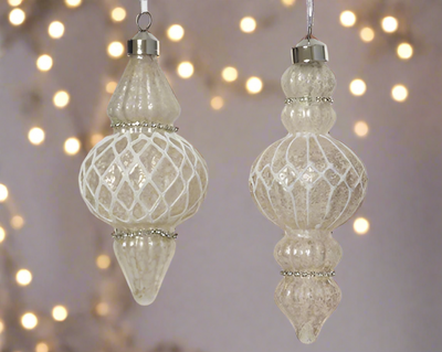 Christmas Tree Hanging Decoration - Winter White Vintage Drop