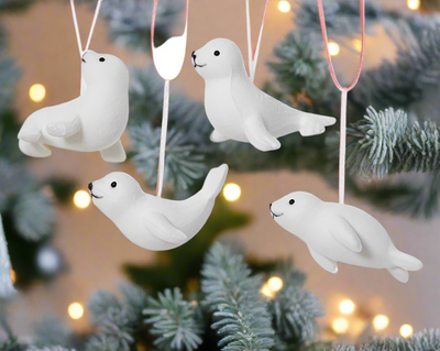 Christmas Tree Hanging Decoration - White Flocked Seals