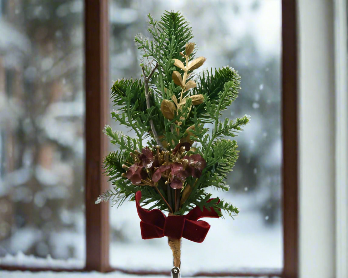 Christmas Floristry Pick - Burgandy Velvet Bow