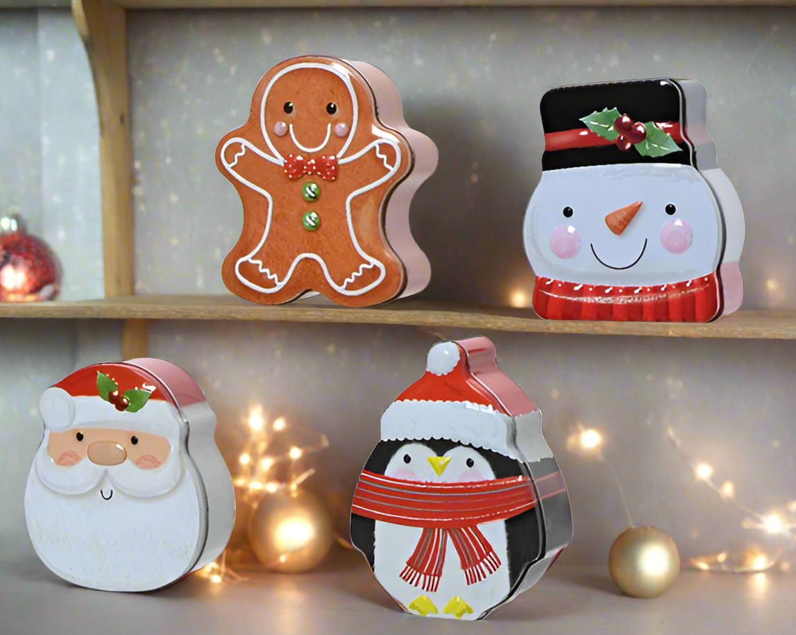 Christmas Storage Tin - Gingerbread Man/Snowman/Santa/Penguin