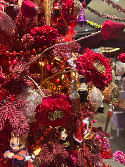 Floristry Stem - Red/Burgundy/Gold Zinna Glitter Spray