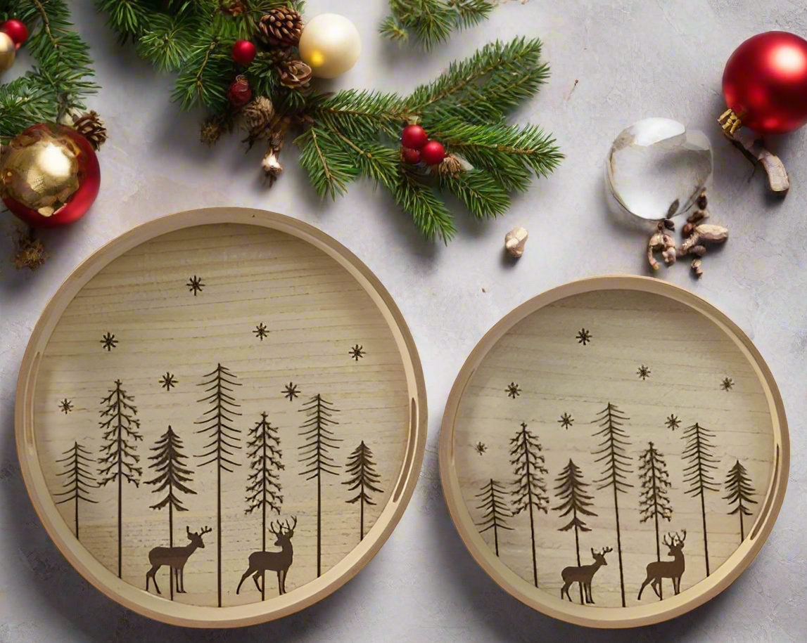 Christmas Tableware - Decorative Woodland  Reindeer Tray Set of 2