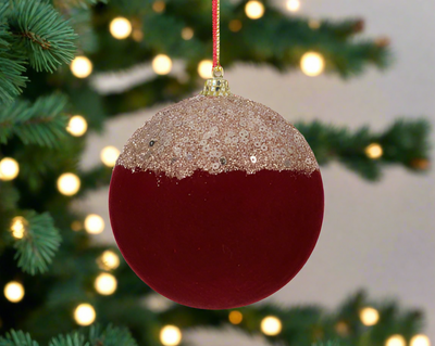 Christmas Tree Hanging Decoration - Burgandy Flocked Sequin Bauble